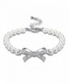 Angelady Bowtie White Pearls Bracelet with AAA Cubic Zirconia Wedding Birthday Anniversary Gifts Idea - CF186YLG5CQ