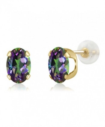 14K Yellow Gold Green Mystic Topaz Women's Stud Earrings (1.60 cttw- Oval 7X5MM) - CD118TYXFF3