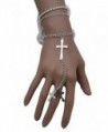 TFJ Women Fashion Jewelry Long Hand Chain Silver Metal Bracelet Slave Ring Cross Charms - C1128RT6I0D
