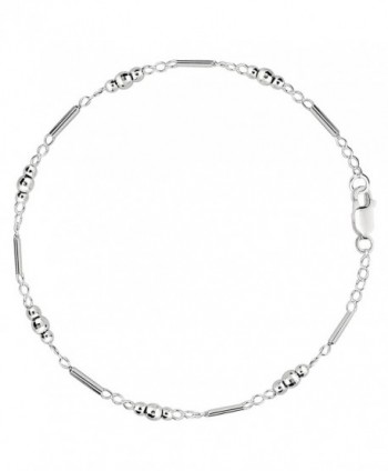 Fancy Link With Faceted Beads Chain Anklet In Sterling Silver - C6119T8ADS9