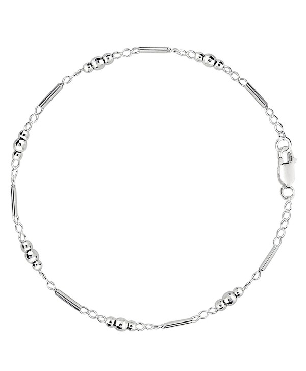 Fancy Link With Faceted Beads Chain Anklet In Sterling Silver - C6119T8ADS9