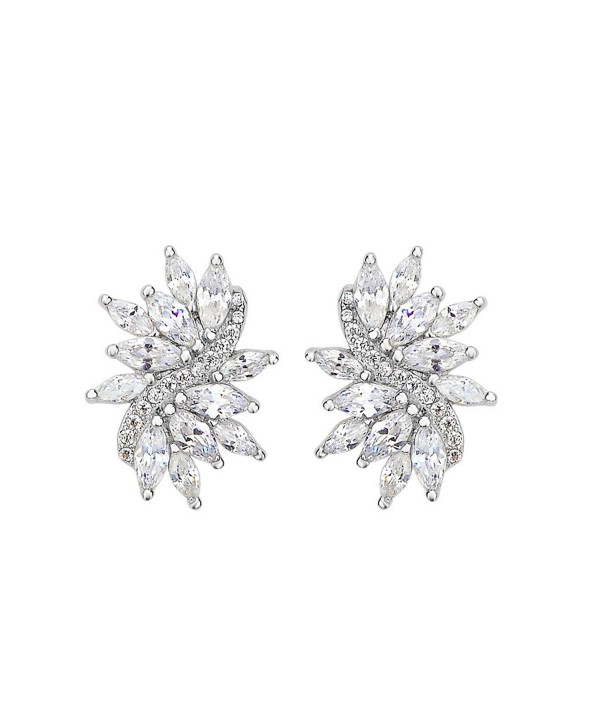 EVER FAITH Women's 925 Sterling Silver CZ Gorgeous Bridal Floral Leaf Pierced Stud Earrings Clear - CB12NH20KE1