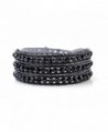 Black Wrap Bracelet Manmade Crystal Multilayer 4mm Hand Knotted Black Leather Bangle - C6123KRZ3OJ