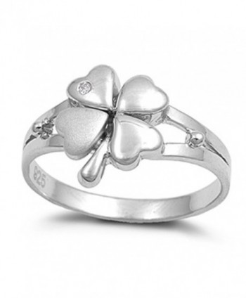 Sterling Silver Women's Lucky 4 Leaf Clover Ring Beautiful 925 Band Sizes 4-10 - CZ11GP3H7P9