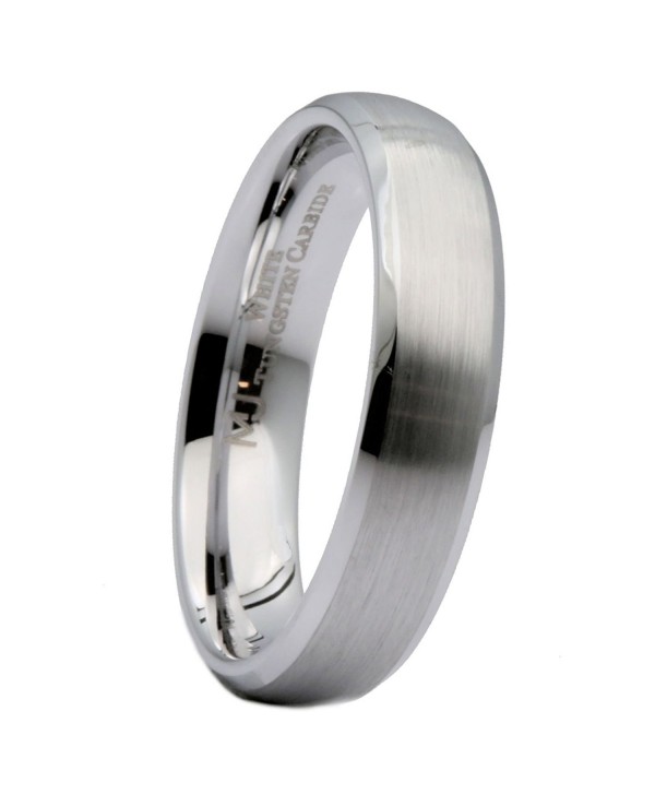 MJ 5mm White Tungsten Carbide Brushed Curved With Polished Edges Wedding Band Ring - CH12ID2UPXP