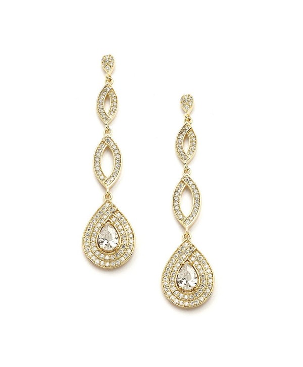 Mariell Dramatic Micro-Pave CZ Dangle Bridal Wedding Earrings with Genuine 14K Gold Plating - C2121VI7YV9