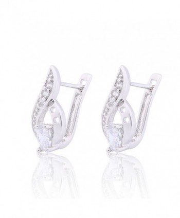 GULICX Silver Tone Clear CZ Leaf Oval Vintage Style Prong Pierced Huggie Earrings White Jewellery - CP122UZ31EL