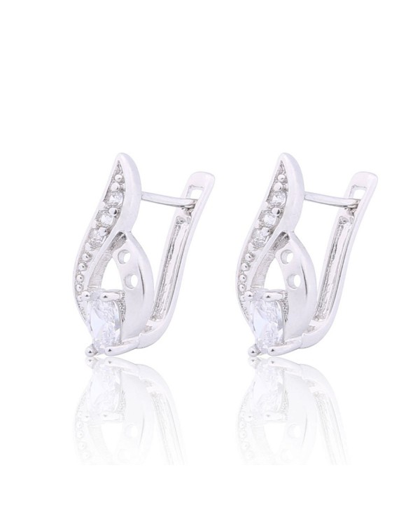 GULICX Silver Tone Clear CZ Leaf Oval Vintage Style Prong Pierced Huggie Earrings White Jewellery - CP122UZ31EL