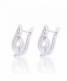 GULICX Silver Tone Clear CZ Leaf Oval Vintage Style Prong Pierced Huggie Earrings White Jewellery - CP122UZ31EL