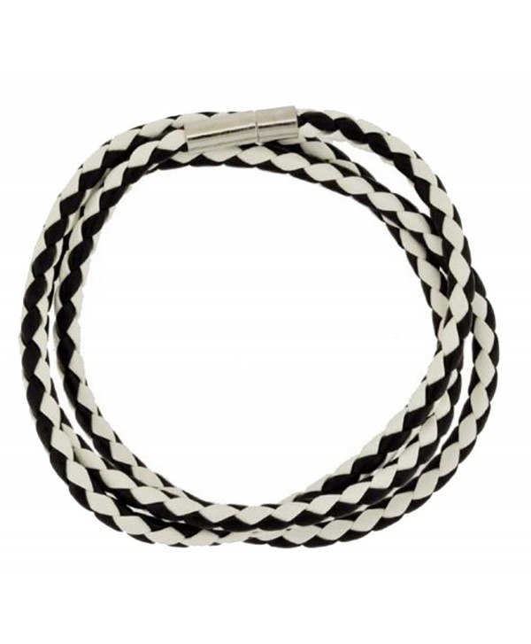 Black and White Braided Leather Bracelet- Long Leather Wrap Bracelet- 509 - CA11BZ78M9P
