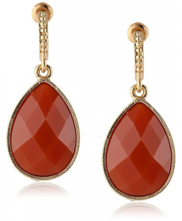 1928 Jewelry "Domenica" Gold-Tone Red Persimmon Faceted Pear Shape Drop Earrings - C3111QLMAER