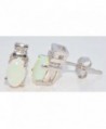 6x4mm Genuine Opal & Diamond Oval Stud Earrings .925 Sterling Silver Rhodium Finish - CJ119NE33N7