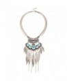 Q&Q Fashion Silver Turkey Feather Leaf Blue Stone Filigree Torque Zuni Navajo Collar Bib Necklace - CQ11Y3BRY7V