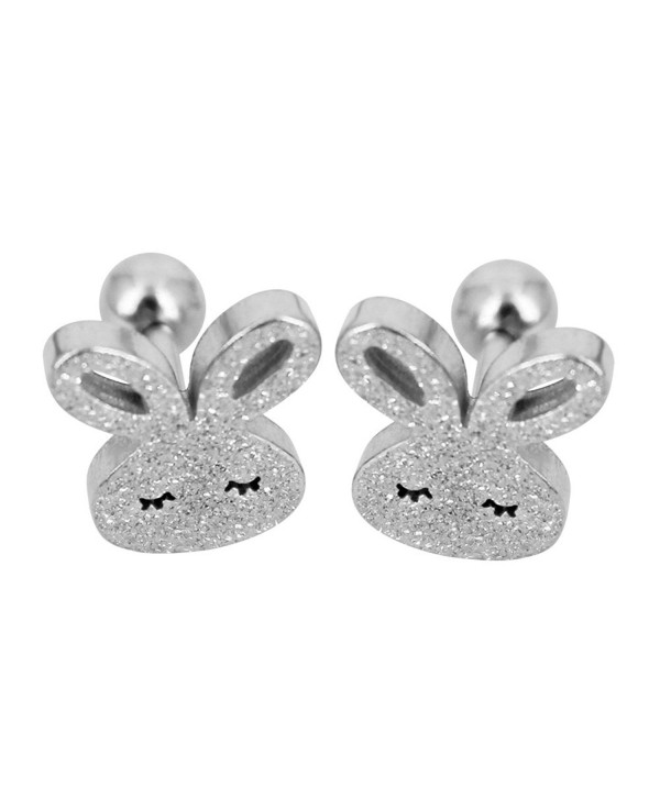 Bonnie Bunny Stainless Steel Cute Rabbit Screwback Stud Earrings - CV12EJTL54J