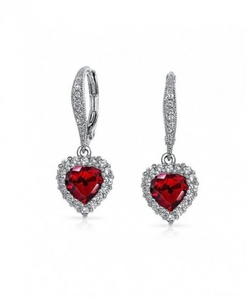 Bling Jewelry Simulated Garnet CZ Heart Leverback Earrings Rhodium Plated - CK11HHTPYR3