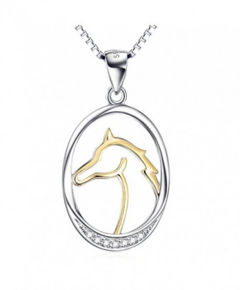 Two Tone 925 Sterling Silver Horse Heart Cubic Zirconia Charm Pendant Rolo Chain Necklace 18 " - CC12M8L8S4F