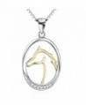Two Tone 925 Sterling Silver Horse Heart Cubic Zirconia Charm Pendant Rolo Chain Necklace 18 " - CC12M8L8S4F