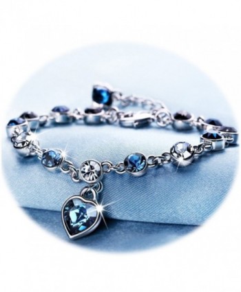Love Heart Ocean Blue Crystal Bracelet for Women and Teens Sapphire Birthstone Charm Eternal Love Bangle - CX186IG00QU