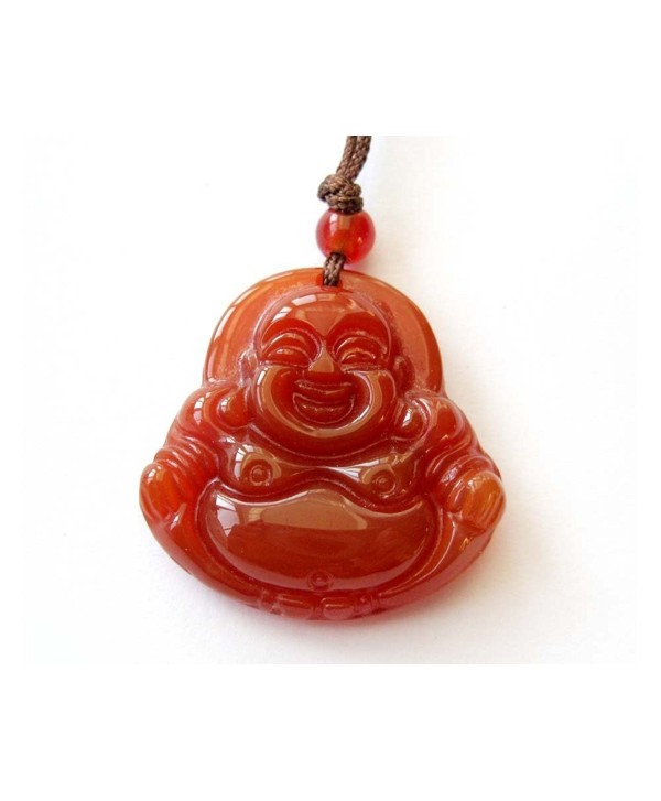 Red Agate Fortune Smile Tibetan Buddhist Buddha Amulet Pendant - C8117OGGYTB