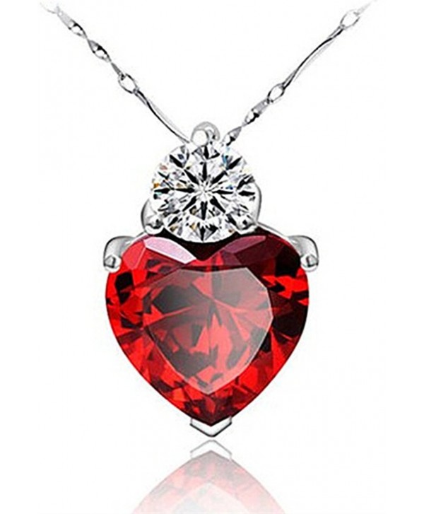 Tyjewelry 14k Gold Plated Crystal Heart Shape Pendant Necklaces for Women (Red-18") - CE11QTOXTHJ