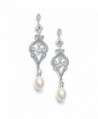 Mariell Vintage Cubic Zirconia Rhodium Scroll Bridal Earrings with Genuine Freshwater Pearl Drops - CH11ZRCSJKV