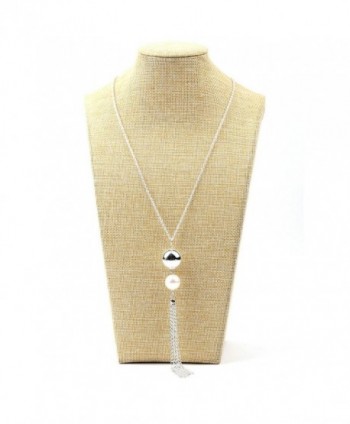 Women Necklace Fashion Alloy Plated Simulated Pearl Tassels Long Pendant Necklace - Silver - CI12GV1T1G7