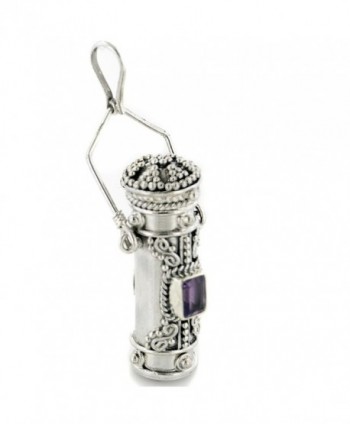 Tall Sterling Silver Moonstone- Amethyst- Garnet- or Peridot Poison Bottle Pillbox Urn Pendant - CQ1117JJW9Z