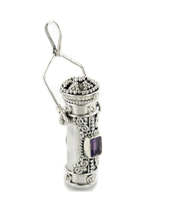 Tall Sterling Silver Moonstone- Amethyst- Garnet- or Peridot Poison Bottle Pillbox Urn Pendant - CQ1117JJW9Z