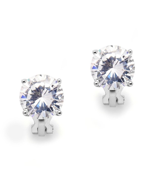 Mariell 3 Carat Cubic Zirconia Clip-On Stud Earrings - Bold 9.5mm Round-Cut Solitaires - Platinum Plated - C71208IQ0CR