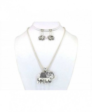 Turtle Sea Horse Elephant Owl Antique Textured Pendant Necklace Set with Earrings Jewelry Nexus - C811DM4JH7P