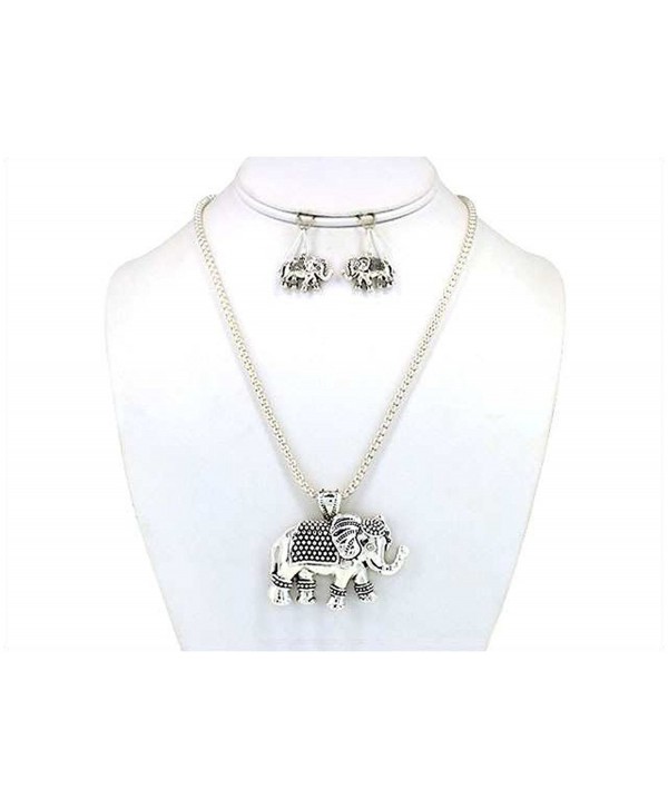 Turtle Sea Horse Elephant Owl Antique Textured Pendant Necklace Set with Earrings Jewelry Nexus - C811DM4JH7P