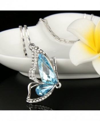 EleQueen Silver tone Butterfly Aquamarine Swarovski