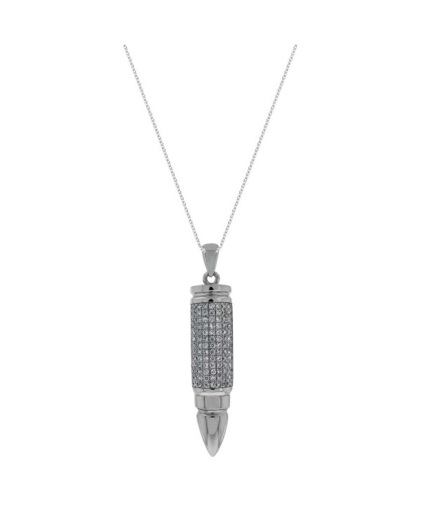 Bullet Micro Pave Clear Cz High Polished Sterling Silver Pendant Chain 16 - 24in - CM180AO6EHY