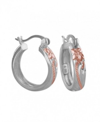 Sterling Silver with 14kt Rose Gold Plated Accents 11/16 Inch Engraved Hoop Earrings - C6116GOYCFF