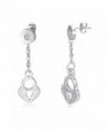 Stainless Steel Love Heart Padlock Long Drop Stud Earrings w/ Clear CZ (Pair) - EPP461 - CB12O8GVTXP