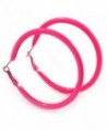 Large Neon Pink Enamel Hoop Earrings In Silver Tone - 60mm Diameter - CP11FQQRV93