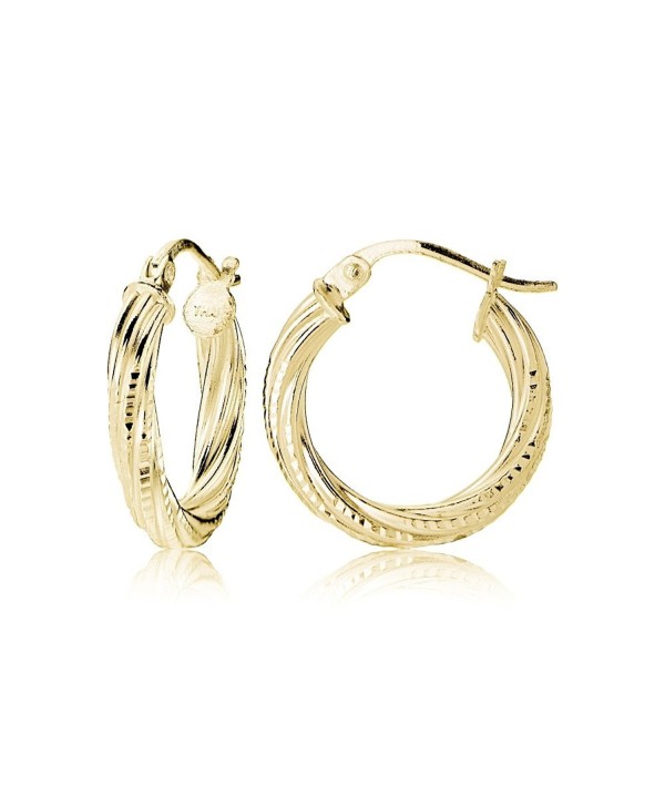 Hoops & Loops Sterling Silver 3mm Textured Twist Round Hoop Earrings- 15mm- 20mm- 25mm - C812KKGHK2B