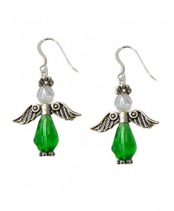 Green Angel Earrings Faceted Celestial Crystals .925 Sterling Silver French Earwires 1.75" Long - C811GABUZAX