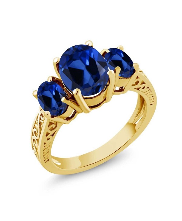 3.51 Ct Oval Blue Simulated Sapphire 925 Yellow Gold Plated Silver 3-Stone Ring - CS11GO3FZVN