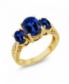 3.51 Ct Oval Blue Simulated Sapphire 925 Yellow Gold Plated Silver 3-Stone Ring - CS11GO3FZVN