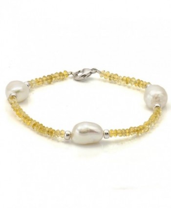 Sterling Silver 10-10.5mm White Baroque Cultured Pearl and 3-3.5mm Simulated Citrine Bracelet- 7.5" - CD116J5A0GP