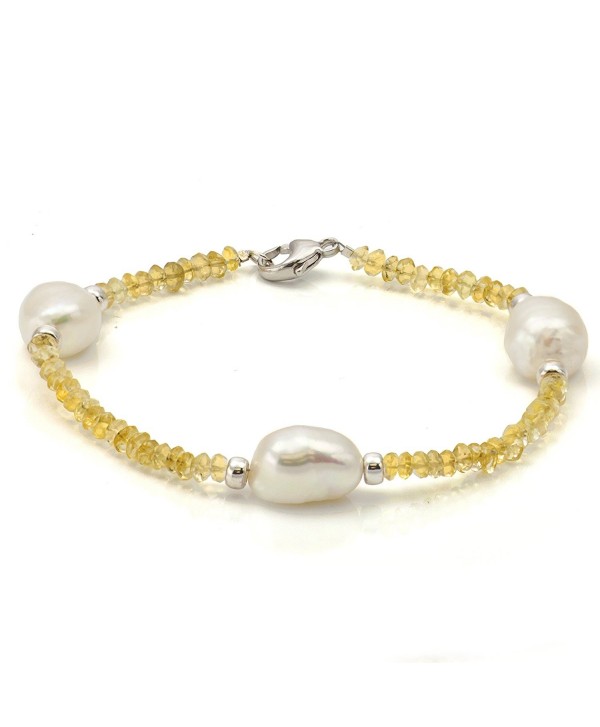 Sterling Silver 10-10.5mm White Baroque Cultured Pearl and 3-3.5mm Simulated Citrine Bracelet- 7.5" - CD116J5A0GP