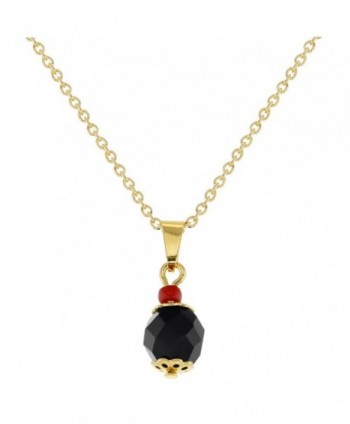 18k Gold Plated Protection Black Simulated Azabache Pendant Necklace 19" - CZ124JTYBT5