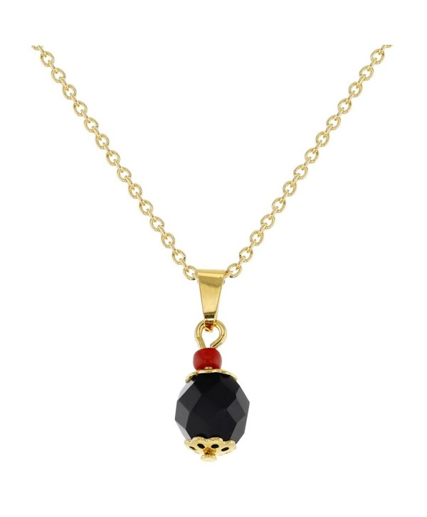 18k Gold Plated Protection Black Simulated Azabache Pendant Necklace 19" - CZ124JTYBT5