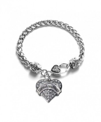 German Shepherd Pave Heart Bracelet Silver Plated Lobster Clasp Clear Crystal Charm - C0123HZF227