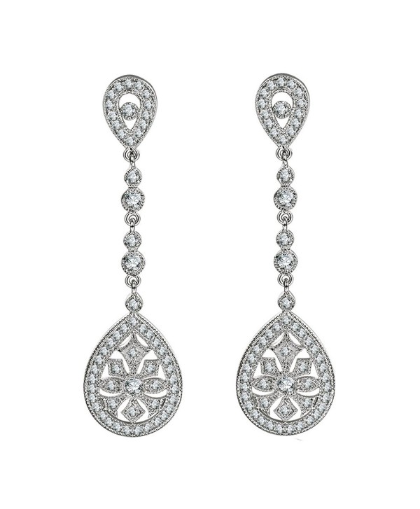 SELOVO Bridal Classical Gatsby Inspired Pave Cubic Zirconia Dangling Chandelier Earrings Pierced - CH12HB31ERX