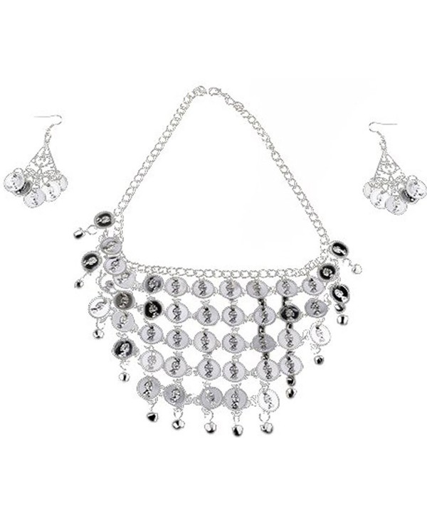 Swrose Belly Dance Gypsy Jewelry Necklace & Earrings (Silver) - CT188OYWT8A