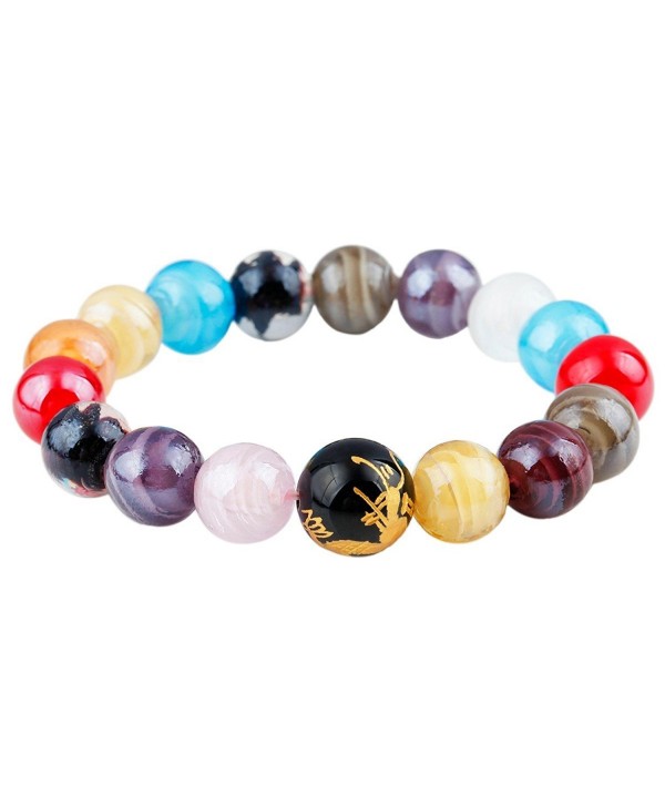 SUNYIK Genuine Semi Precious Gemstone Healing Crystal Stretch Bracelet - Lampwork Glass-Dragon Bead(12mm) - C612GEHF8R9