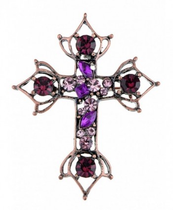 Alilang Gunmetal Tone Purple Rhinestones Antique Vintage Inspired Holy Cross Brooch Pin - CI113AH2BUD