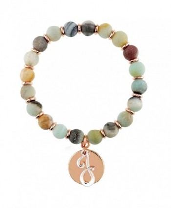 Monogram Initial Disc Charm Semi Precious Stone Stretch Bracelet - C517YEXI3EZ